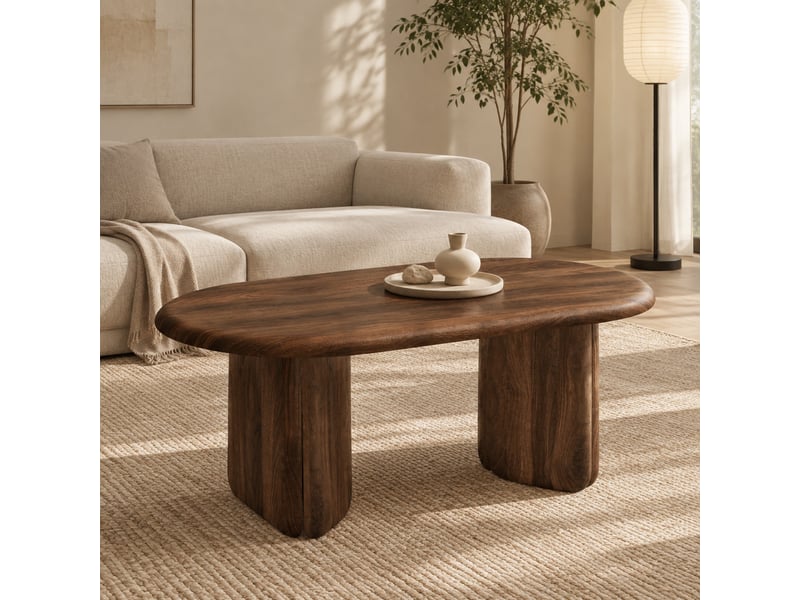  Table basse ovale 99x50x40 cm à pieds arrondis en mdf coloris noyer  - Conforama B