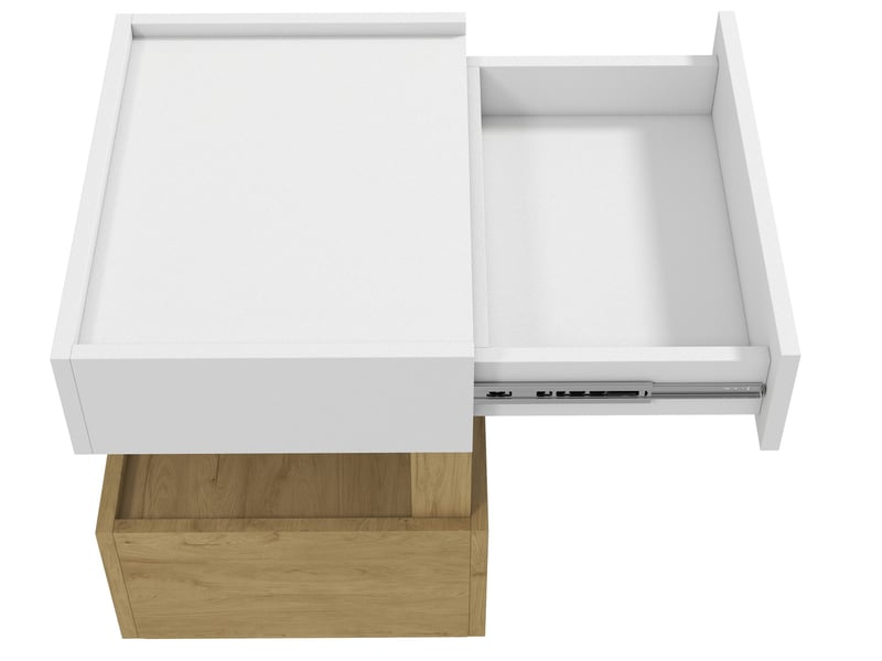  Table de chevet 2 tiroirs led et charge sans fil 50x40x50 cm blanc et bois naturel  - Conforama E