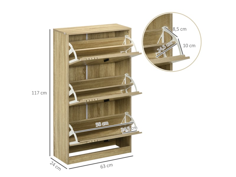  Meuble à chaussures à 3 abattants 18 paires grande capacité pour entrée couloir salon 63 x 24 x 117 cm chêne  - Conforama D