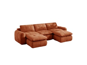 Canapé panoramique en u 3 places modulable sans cadre avec 2 ottomans - lpospi - mousse 32d chenille orange
