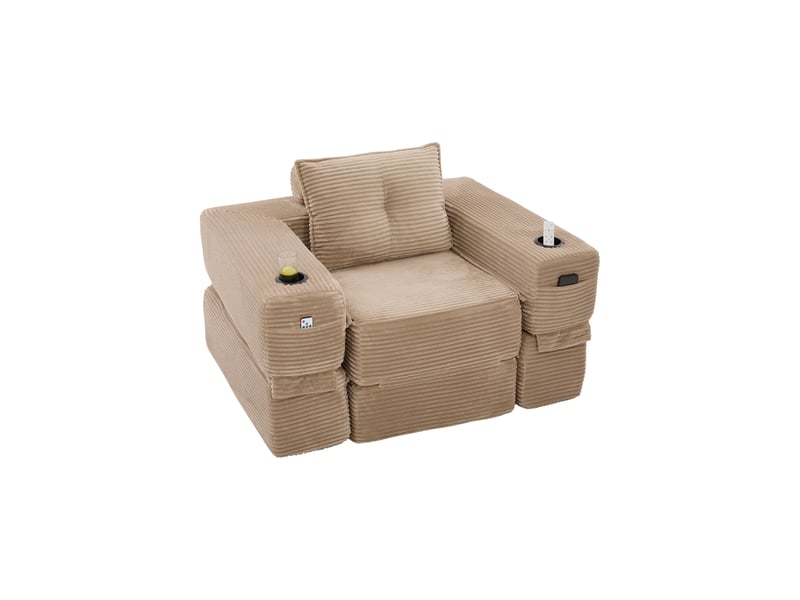 Canapé convertible avec poches et porte-gobelet - accoudoirs amovibles, velours côtelé kaki 122 × 98 × 80 cm - Conforama A