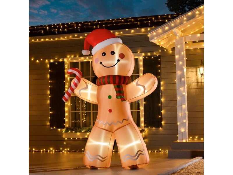  Décoration de noël gonflable bonhomme en pain d'épices 170 x 65 x 240 cm jaune en polyester avec led  - Conforama B