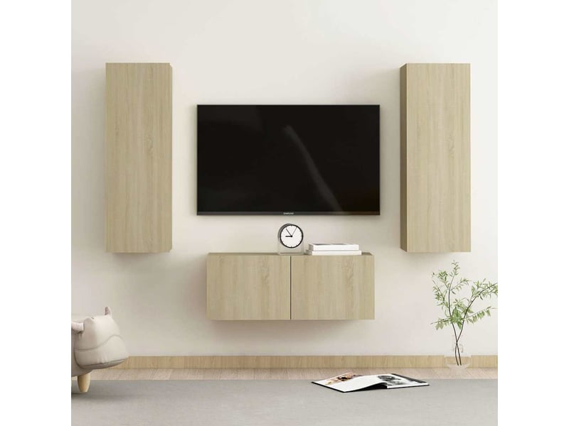  Ensemble de meubles tv 3 pcs chêne sonoma bois d'ingénierie shl55174  - Conforama B