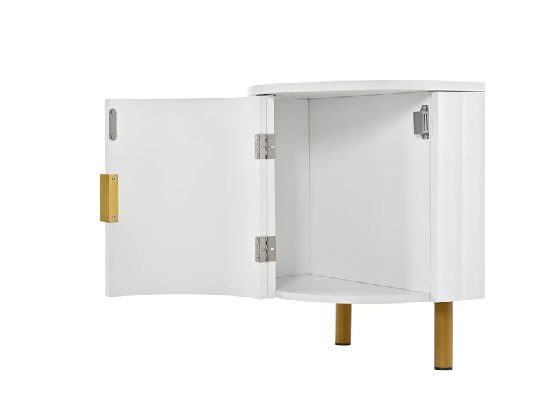  Meuble tv bas en mdf avec 5 portes, façade rainurée, côtés arrondis, pieds et poignées en métal, rangement moderne et élégant pour salon, pour aménagement intérieur moderne OPULERANE TRADING LTD - Conforama D