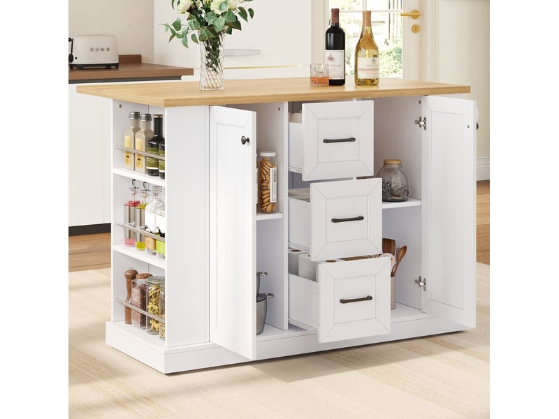  Desserte de cuisine mobile 120x45x90 cm plateau pliant mdf blanc  - Conforama B