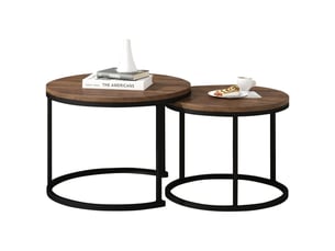 Lot de 2 tables basses rondes gigognes, tables d’appoint pour salon