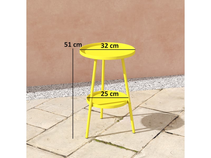  Petite table d'appoint ronde, table de jardin métal jaune 32x32x51cm  - Conforama E