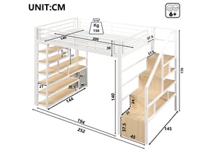 Lit mezzanine 140x200 cm <strong></strong> <strong></strong> coloris blanc