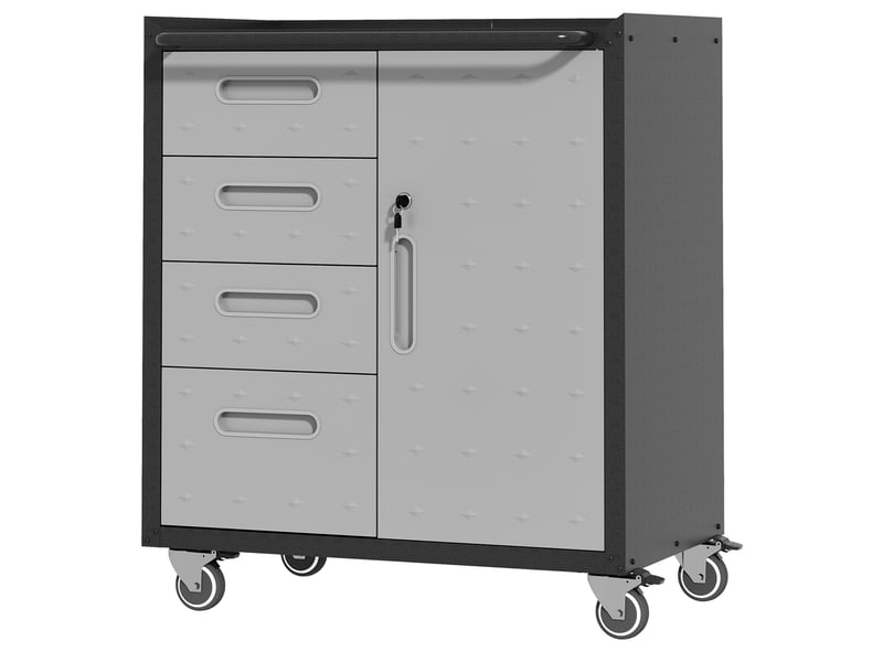  Armoire à outils sur roulettes 75 x 42 x 88 cm noir et gris en métal, 4 tiroirs et rangement verrouillable  - Conforama D