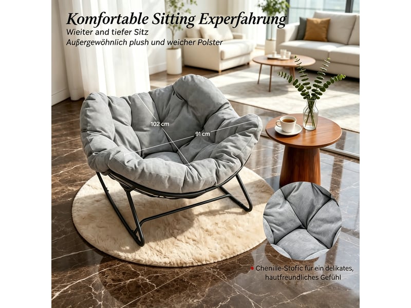  Fauteuil à bascule demi-cercle en chenille avec cadre en métal 150 kg  - Conforama R
