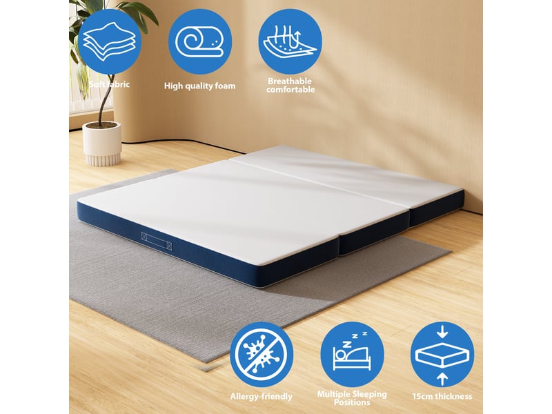  Matelas pliant triple 160x195cm, matelas polyvalent, 15cm mousse épaisse, housse amovible et lavable en machine, poignée de transport pour faciliter le transport  - Conforama D