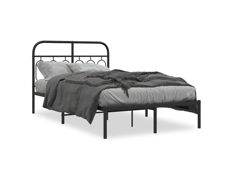  Lit double- lit adulte -  cadre de lit métal sans matelas avec tête de lit noir 120x200cm  - Conforama A