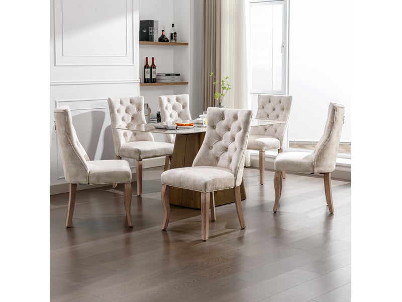 Lot de 6 chaises de salle à manger 51 x 47 x 97 cm beige clair velours, dossier haut capitonné - Conforama B
