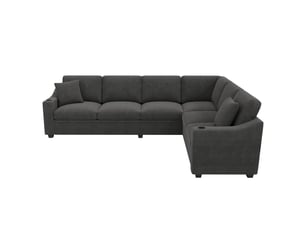 Canapé d'angle en l – 6 places – avec ports de charge rapide usbtype-c – inclut 2 porte-gobelets et 2 coussins – gris