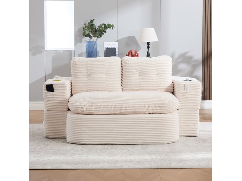  Canapé convertible modenvie 2-en-1 en velours côtelé beige 165 x 97 x 61 cm  - Conforama B