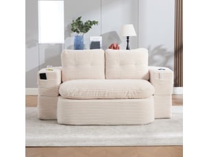 Canapé droit compressé convertible <strong>MODENVIE</strong> <strong></strong> 2 places Velours côtelé Beige
