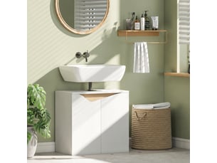 Meuble sous lavabo mural blanc avec portes à fermeture amortie, 60 x 35 x 57,9 cm