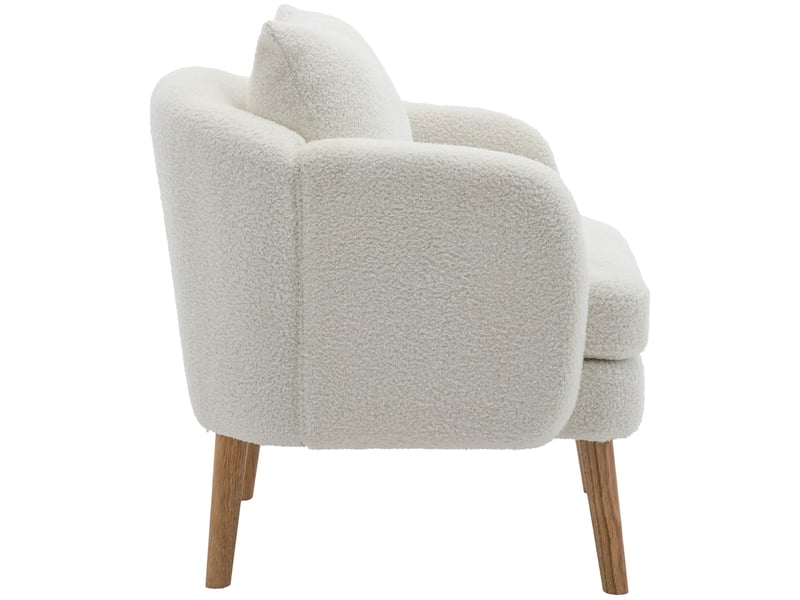  Fauteuil moderne en tissu bouclette avec coussin épais, assise rembourrée et pieds en bois massif  - Conforama E