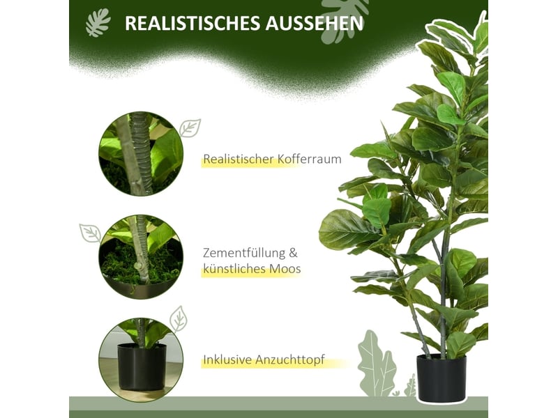 Plante artificielle ficus 110 cm verte avec 90 feuilles et pot inclus, sans arrosage pour intérieur et extérieur - Conforama E