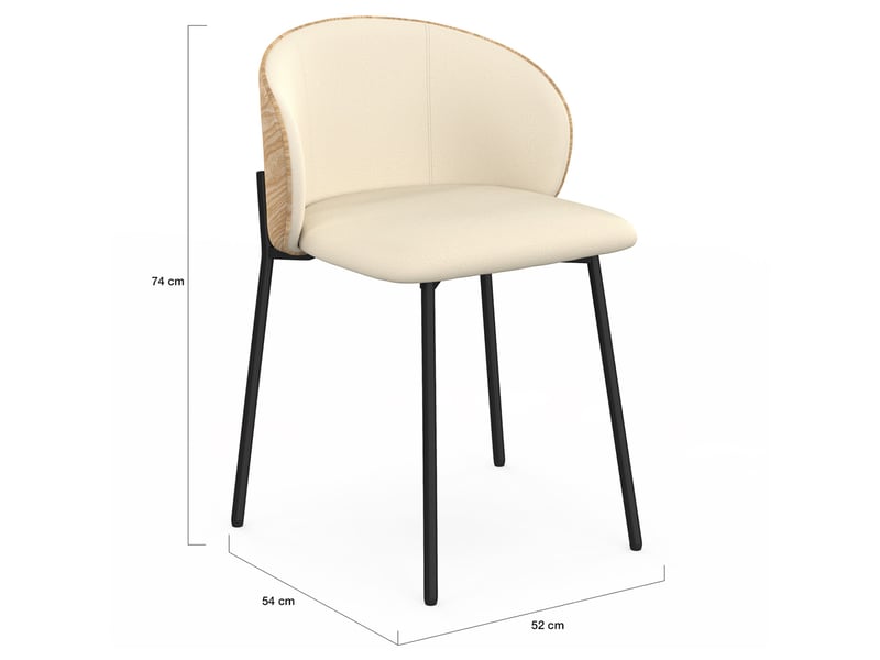  Lot de 4 chaises penny en tissu beige et dossier effet bois clair pour salle à manger  - Conforama E
