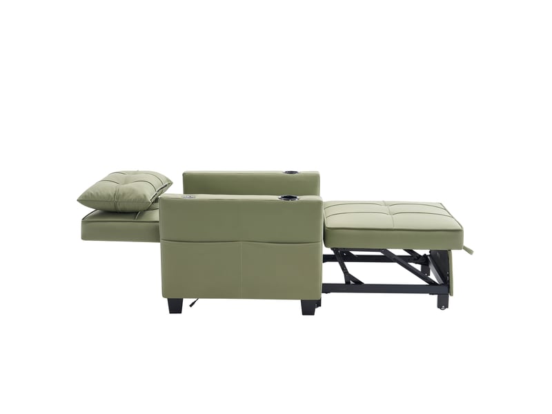  Fauteuil-lit 3-en-1 extensible avec dossier réglable, porte-gobelets et port usb en bois et métal vert avocat  - Conforama A