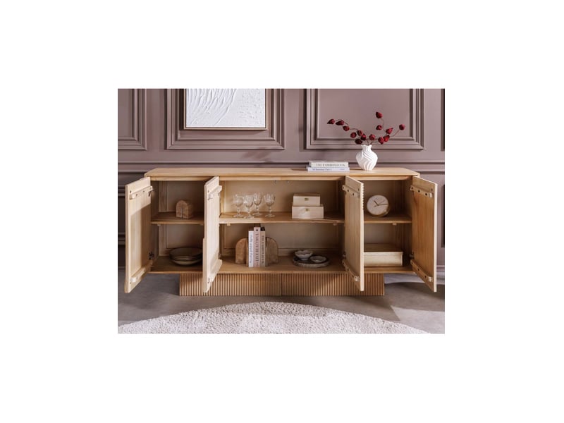 Buffet orino 170 cm en bois de manguier marron clair – 4 portes aux façades sculptées - Conforama D