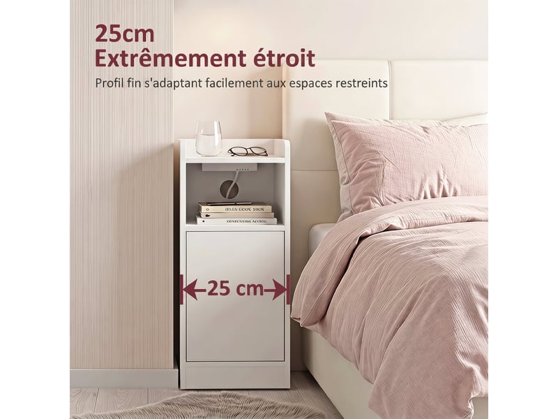  Lot de 2 tables de chevet avec station de charge blanc 25 x 30 x 60 cm  - Conforama D