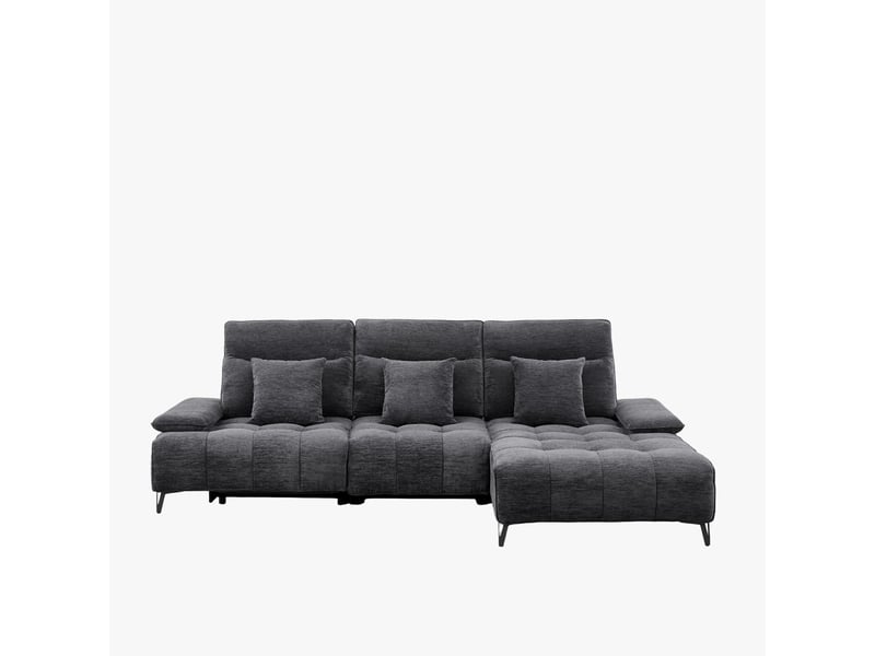 Canapé d'angle relax électrique en tissu matelassé noir - angle droit - Conforama A