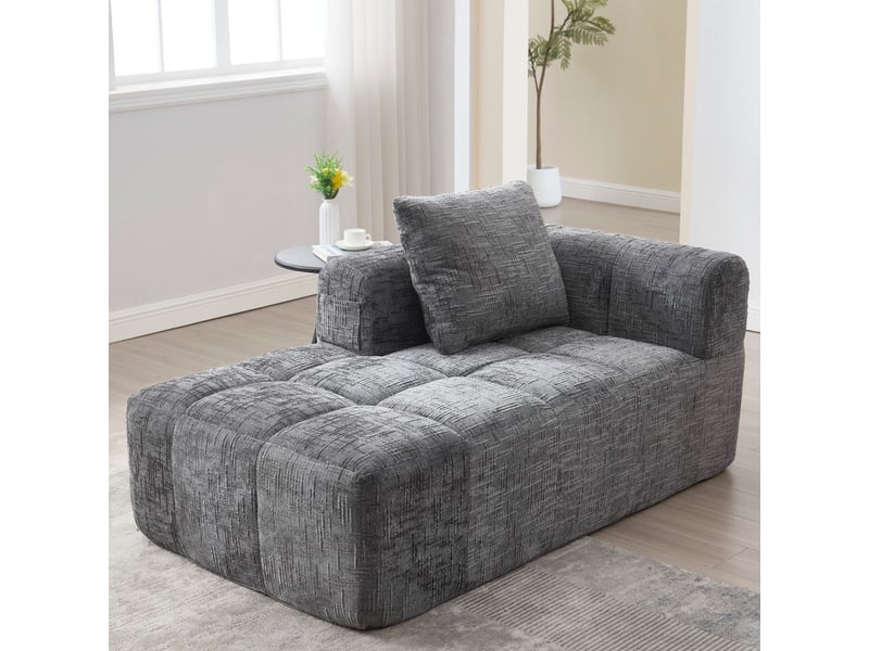  Chaise longue 158x90x60cm - fauteuil relax moelleux avec poches et coussin - chenille gris  - Conforama D