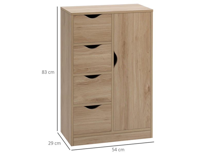  Buffetcommode moderne en bois avec un compartiment de rangement et quatre tiroirs, idéal pour le salon, la cuisine, l'entrée ou la salle à manger  - Conforama E