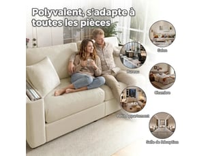 Canapé droit fixe 2 places Tissu beige avec coffre de rangement