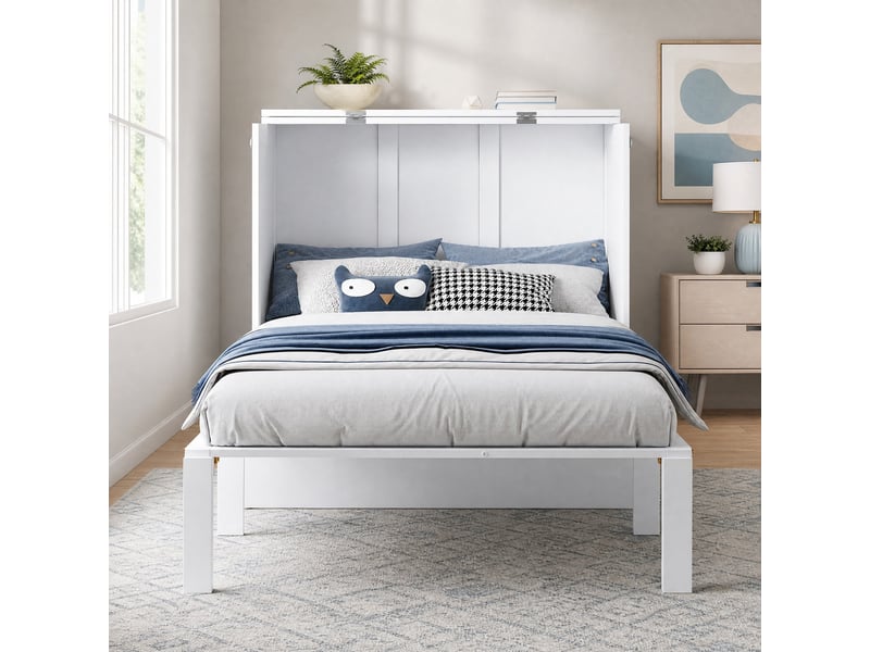  Lit escamotable vertical 90x200 cm avec sommier à lattes, blanc  - Conforama D