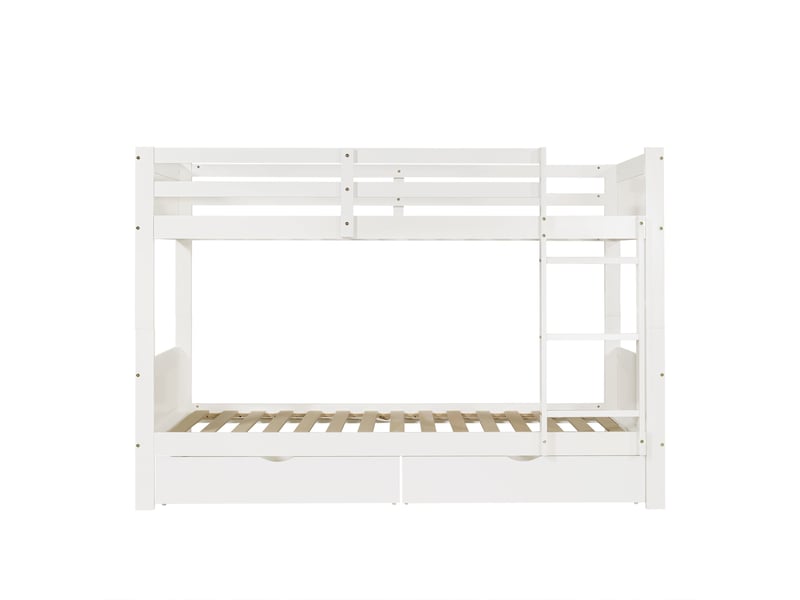  Lit superposé en bois, 90 x 200 cm, séparable en 2 lits simples, avec échelle, barrières de sécurité et 2 grands tiroirs, blanc  - Conforama A