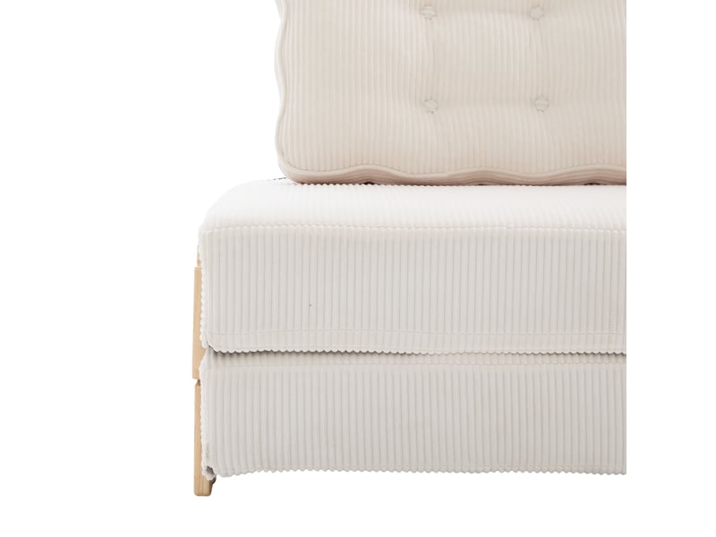 Canapé convertible 1 place en velours côtelé beige, style scandinave, pieds bois, idéal pour petits espaces - Conforama D