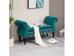 Bout de lit rembourré avec accoudoirs roulés et assise capitonnée, style vintage, en velours vert 117 × 40 × 58 cm