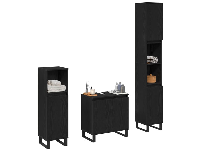 Ensemble de mobilier de salle de bain 3 pc chêne noir cf64325 - Conforama C