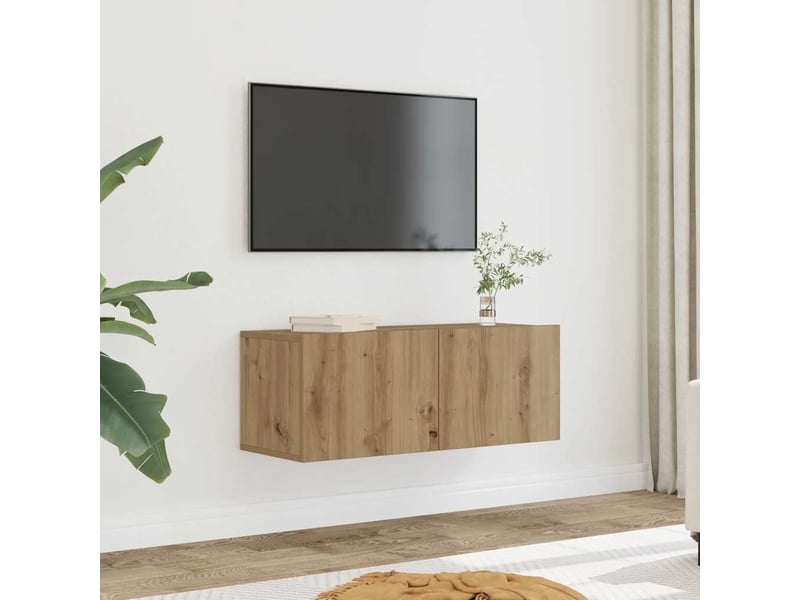  Lot de 2 meuble tv mural, meuble tv suspendu chêne artisanal 80x30x30 cm  - Conforama B