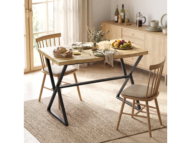  Table à manger style industriel métal noir épais plateau effet bois clair  - Conforama D