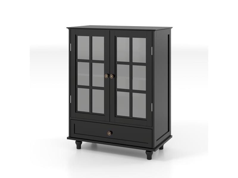  Buffet de cuisine - 71x38x93 cm - meuble de rangement minimaliste moderne en bois avec 2 portes vitrées et tiroir - noir  - Conforama A