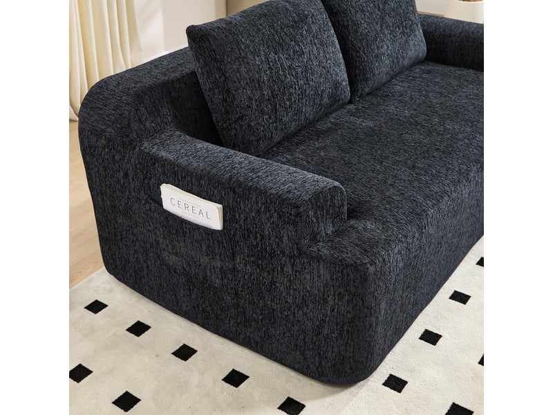 Canapé 2 places noir modulaire, assise profonde, mousse mémoire, nuage, avec coussin  - Conforama E