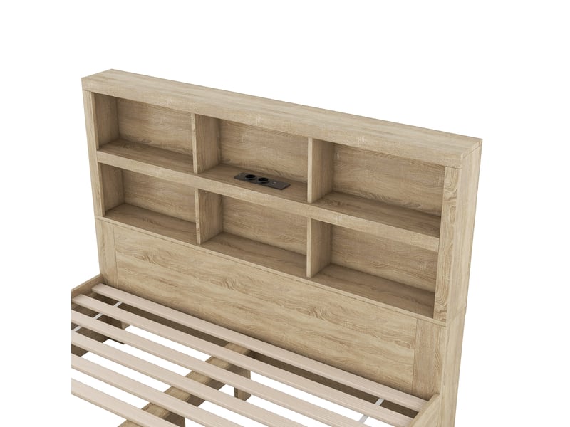 Lit double avec rangement - 160x200 cm - tête de lit avec 6 étagères - port usb - 2 tiroirs  - Conforama R