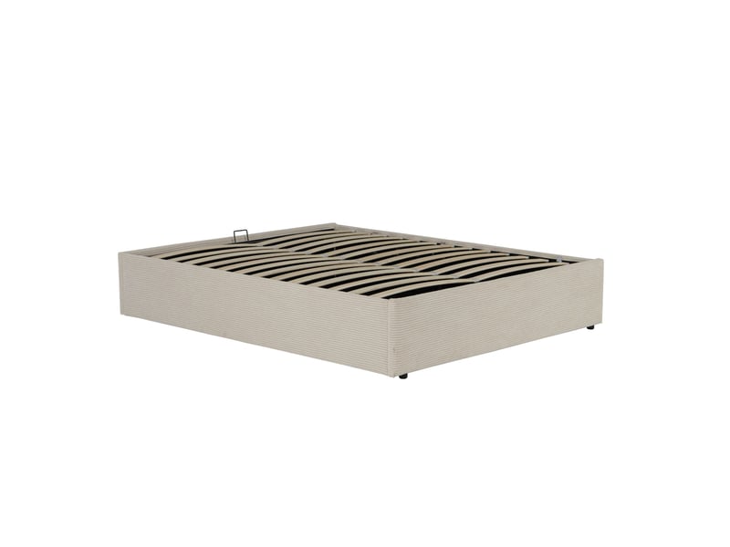  Lit coffre 160x200 velours côtelé écru terre de nuit  - Conforama C