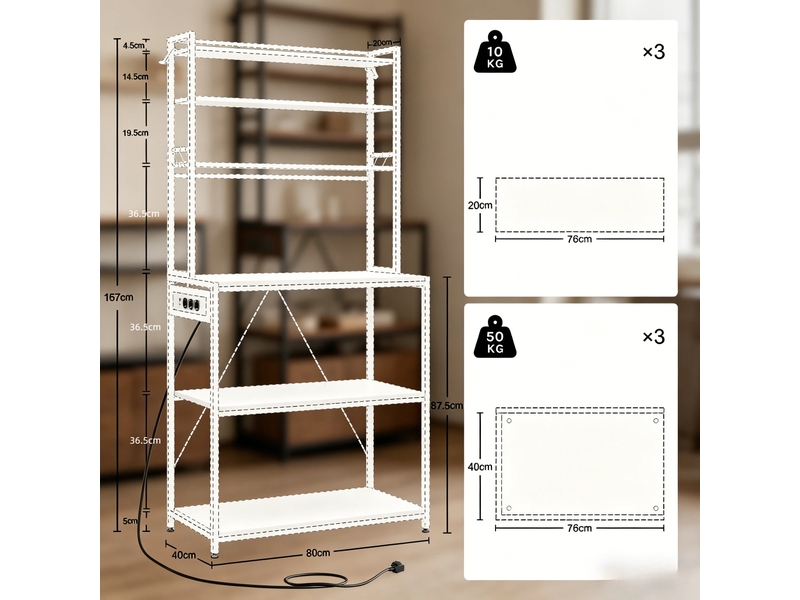  Station café moderne avec prises, étagère cuisine chêne clair, meuble rangement 167 cm  - Conforama C