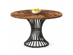 Table à manger ronde, plateau de 119 cm, jusqu'à 6 places, noir et brun rustique