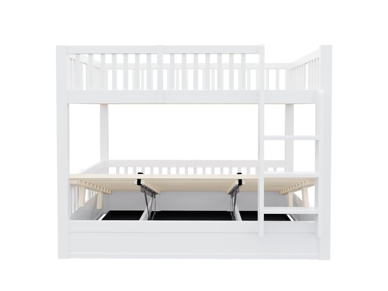 Lit superposé enfant 140x200, avec coffre hydraulique robuste, rangement intégré, blanc  - Conforama E