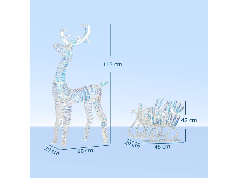  Renne et traîneau lumineux de noël avec 170 led blanc chaud, décoration de noël pour intérieur et extérieur, 60x29x115cm  - Conforama C