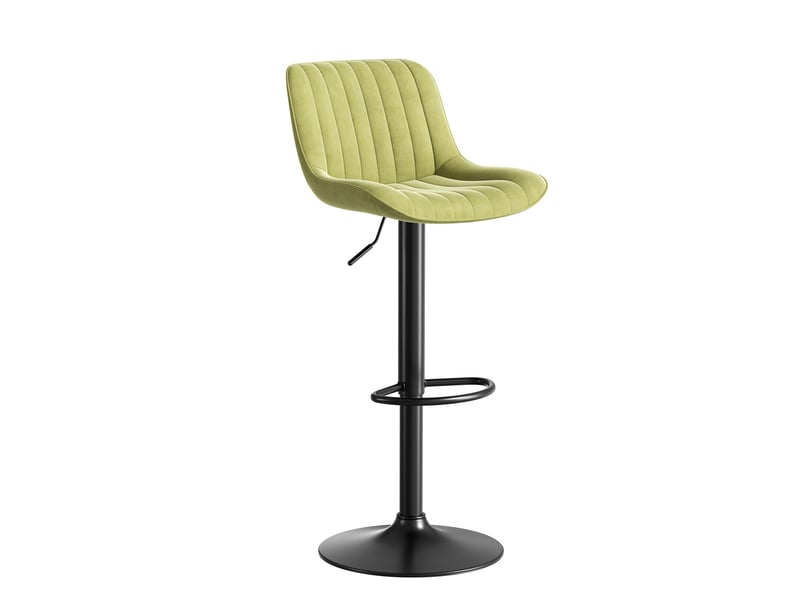 Tabouret de bar pivotant réglable en hauteur avec dossier ergonomique et assise en velours vert, base métallique - Conforama C