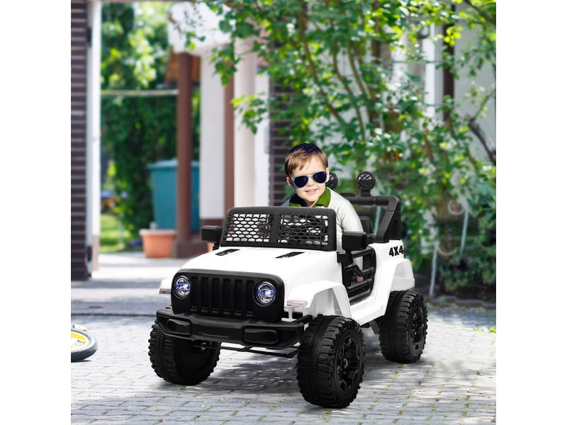  Voiture électrique enfant propulsion arrière 12 v 5 kmh max. Télécommande incluse effets lumineux sonores dim. 100l x 65l x 72h cm blanc  - Conforama D