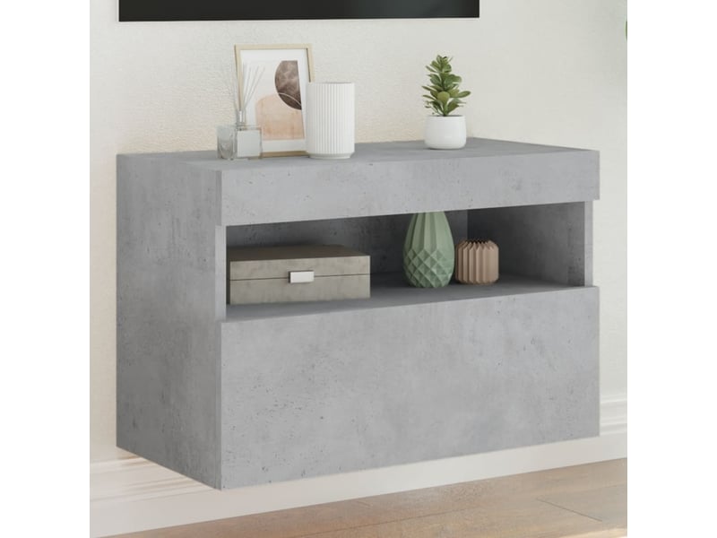  Meuble tv - banc tv - meuble de rangement mural avec lumières led gris béton 60x30x40 cm  - Conforama B