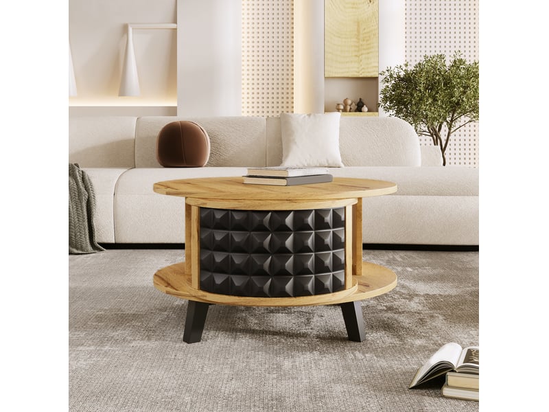  Table basse 85,2x80x45,2 cm rangement rotatif panneau de particules naturel  - Conforama C